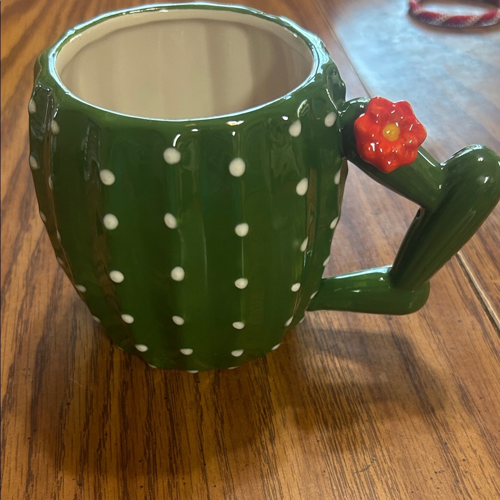 NWOT Green Cactus Ceramic Mug with Orange/Red Flower Accent from Walmart